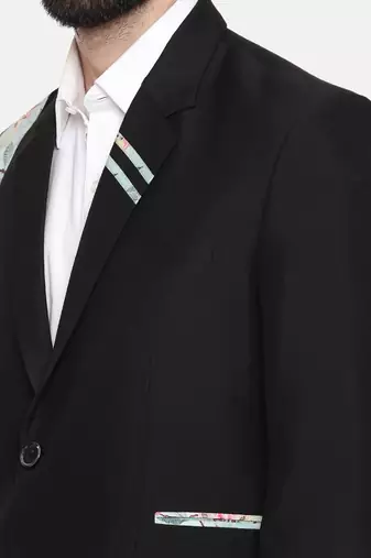 Black Printed Cotton Blazer