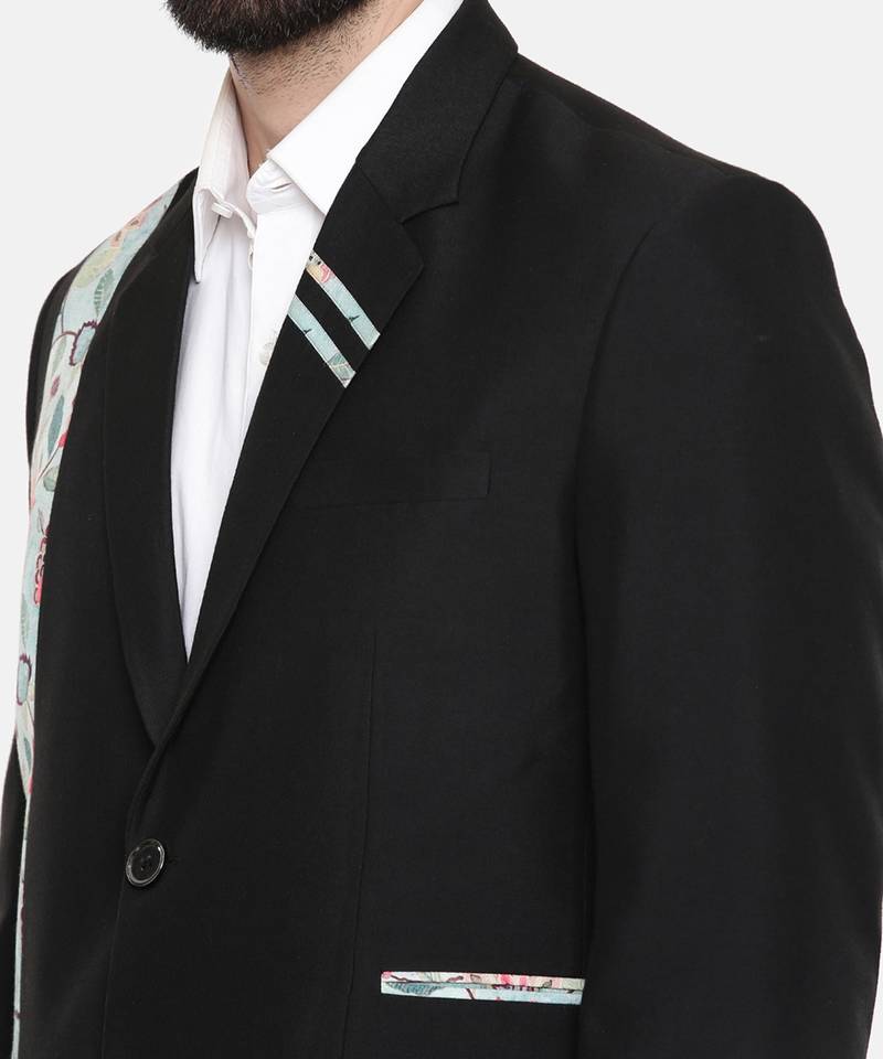 Black Printed Cotton Blazer