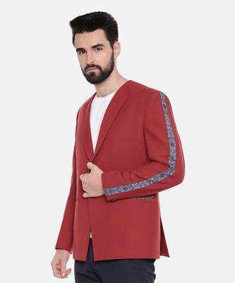 Red Printed Cotton Blazer 3