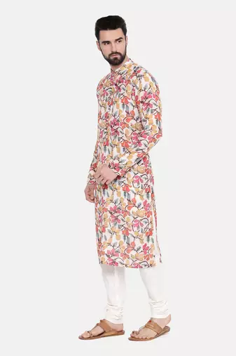 Beige/Yel/Pnk Printed Kurta Set