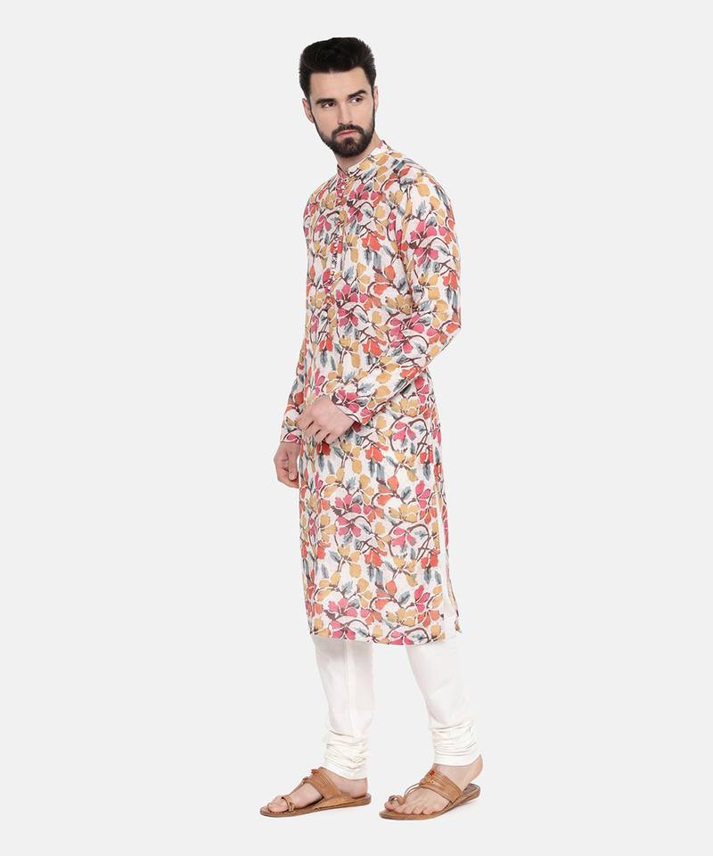 Beige/Yel/Pnk Printed Kurta Set