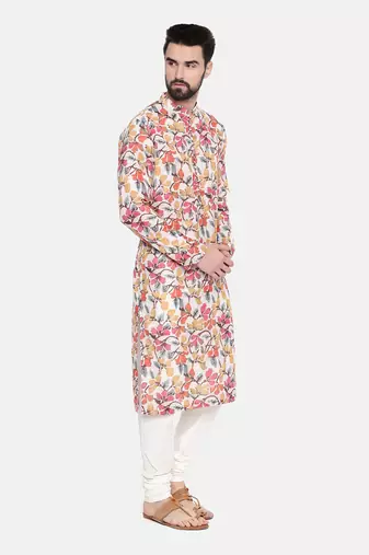 Beige/Yel/Pnk Printed Kurta Set