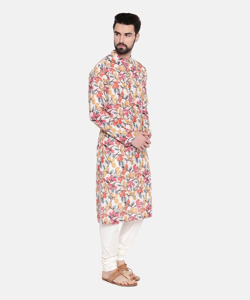 Beige/Yel/Pnk Printed Kurta Set