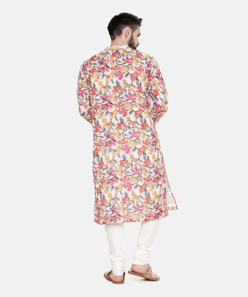 Beige/Yel/Pnk Printed Kurta Set