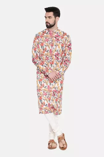 Beige/Yel/Pnk Printed Kurta Set