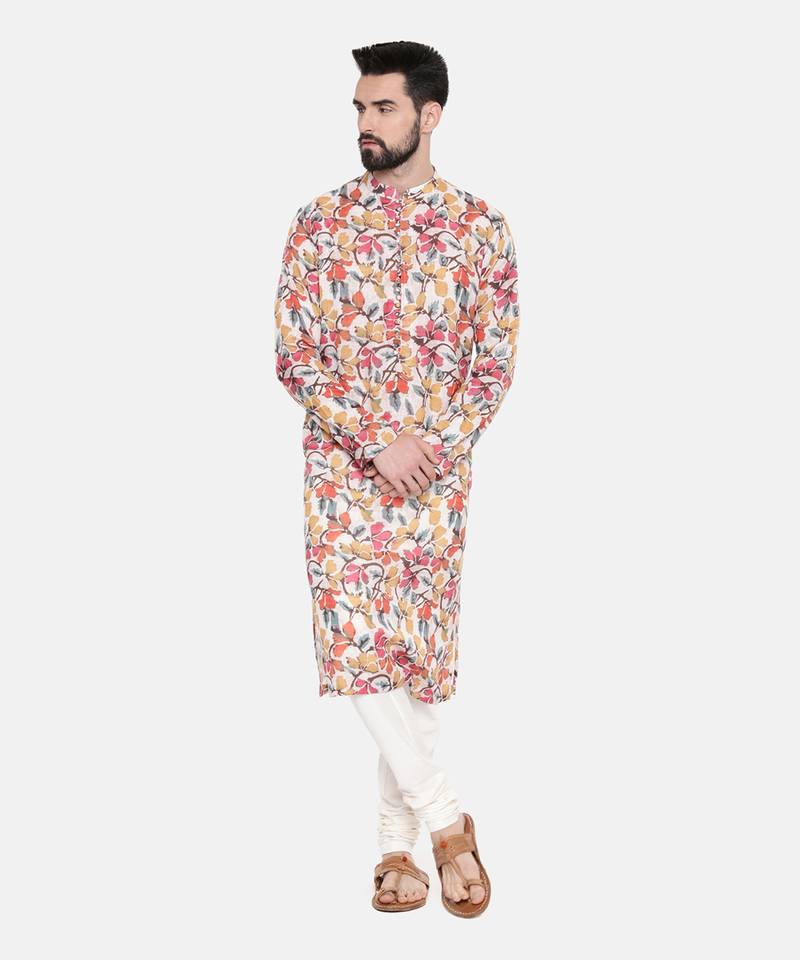 Beige/Yel/Pnk Printed Kurta Set