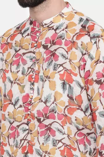 Beige/Yel/Pnk Printed Kurta Set