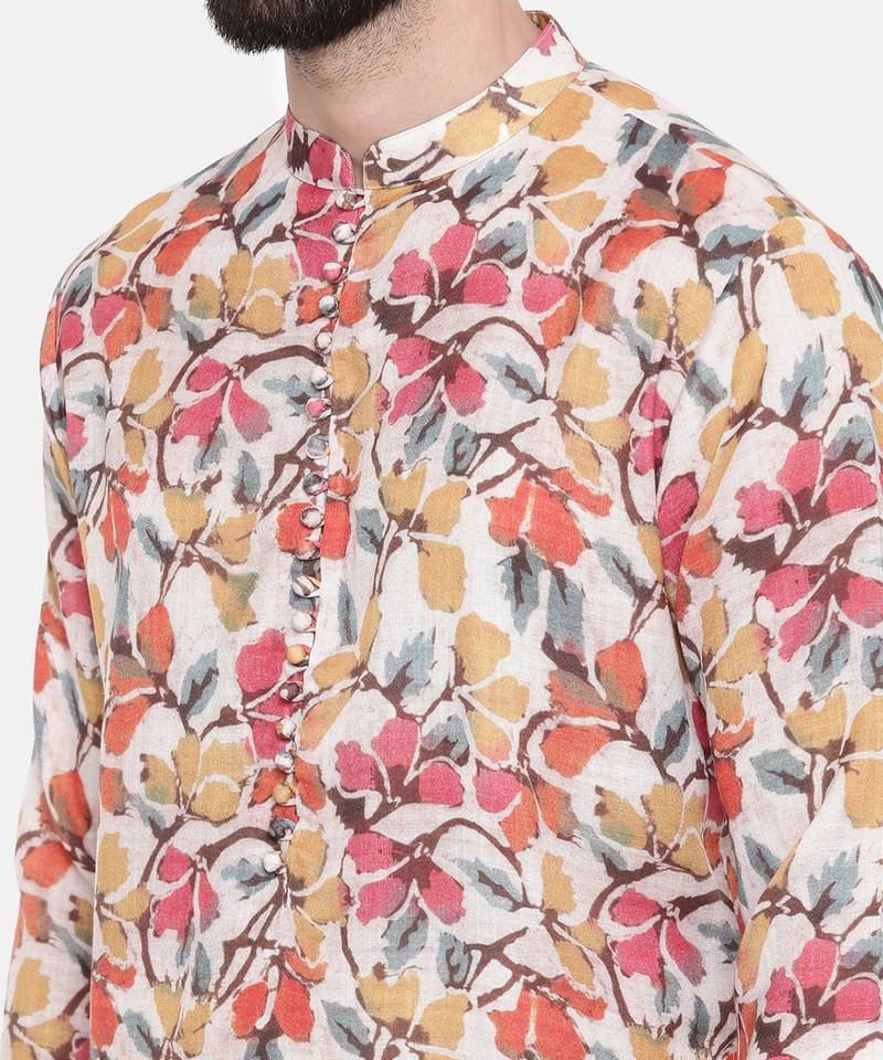 Beige/Yel/Pnk Printed Kurta Set