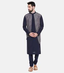 Blue Printed Silk Kurta Set