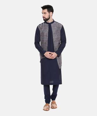 Blue Printed Silk Kurta Set 2