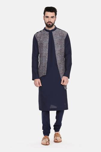 Blue Printed Silk Kurta Set
