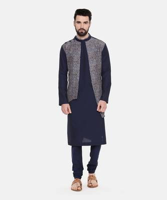 Blue Printed Silk Kurta Set 1