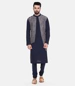 Blue Printed Silk Kurta Set