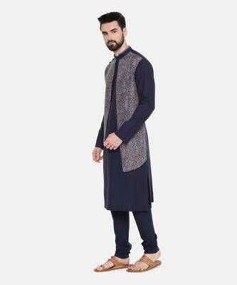 Blue Printed Silk Kurta Set 3