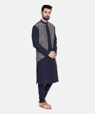 Blue Printed Silk Kurta Set 4