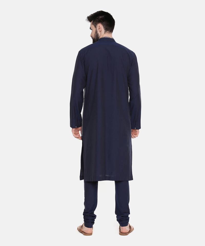 Blue Printed Silk Kurta Set