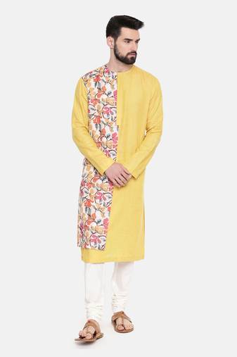 Yellow Printed Linen Kurta Set
