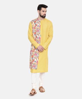 Yellow Printed Linen Kurta Set 1