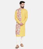 Yellow Printed Linen Kurta Set