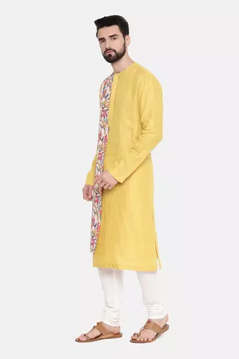 Yellow Printed Linen Kurta Set
