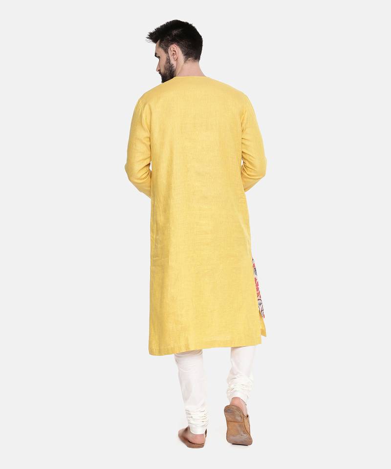Yellow Printed Linen Kurta Set