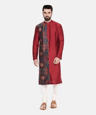 Red Printed Silk Kurta Set 1