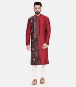 Red Printed Silk Kurta Set
