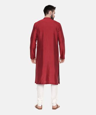 Red Printed Silk Kurta Set 4