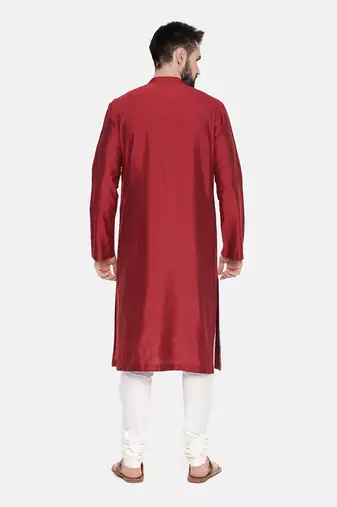 Red Printed Silk Kurta Set