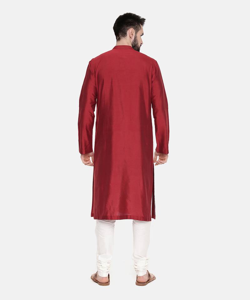 Red Printed Silk Kurta Set