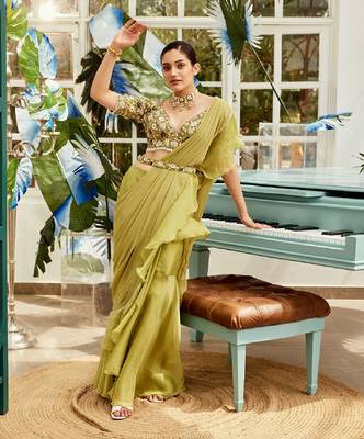 Green Embroidered Georgette  Saree 2