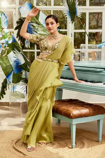 Green Embroidered Georgette  Saree
