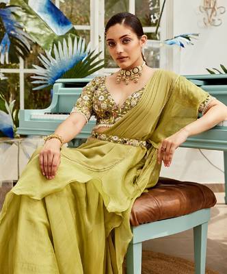 Green Embroidered Georgette  Saree 4