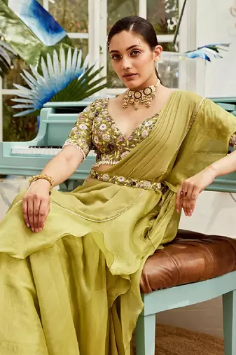 Green Embroidered Georgette  Saree