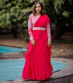 Pink Georgette  Saree  With Belt