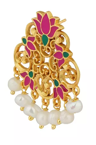 Glory Lotus Stud Earrings In Pink Enamel