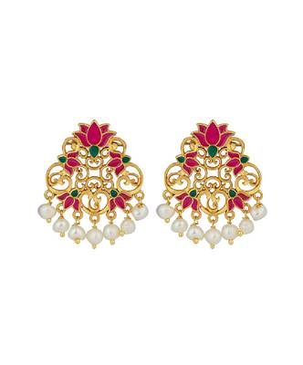 Glory Lotus Stud Earrings In Pink Enamel 1