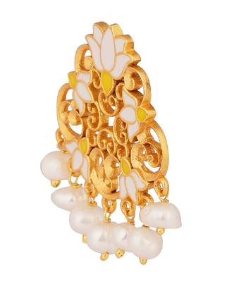 Glory Lotus Stud Earrings In White Enamel 2