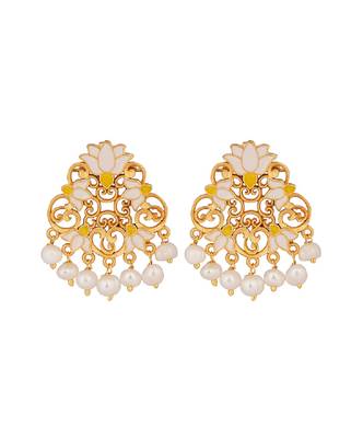 Glory Lotus Stud Earrings In White Enamel 1