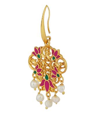 Dream Lotus Drop Earrings In Pink Enamel 2