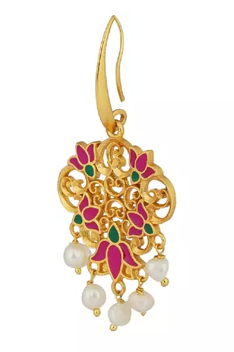 Dream Lotus Drop Earrings In Pink Enamel