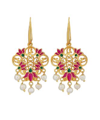 Dream Lotus Drop Earrings In Pink Enamel 1