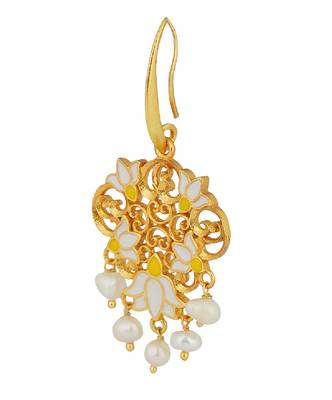 Dream Lotus Drop Earrings In White Enamel 2