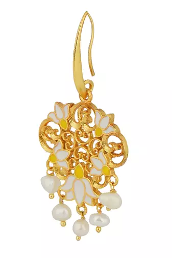 Dream Lotus Drop Earrings In White Enamel