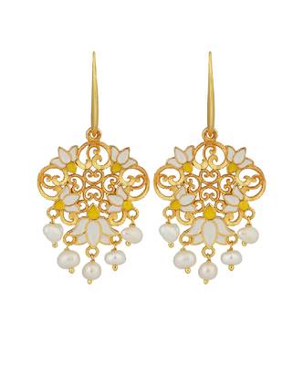 Dream Lotus Drop Earrings In White Enamel 1