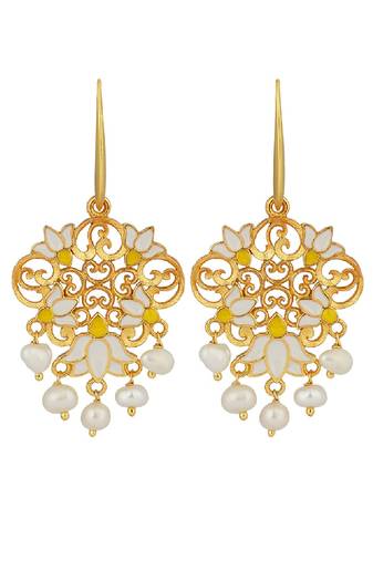 Dream Lotus Drop Earrings In White Enamel