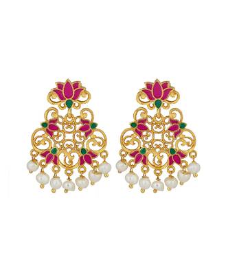 Mystic Lotus Stud Earrings In Pink Enamel 1