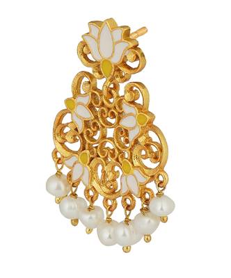 Mystic Lotus Stud Earrings In White Enamel 2