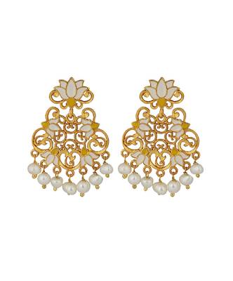 Mystic Lotus Stud Earrings In White Enamel 1