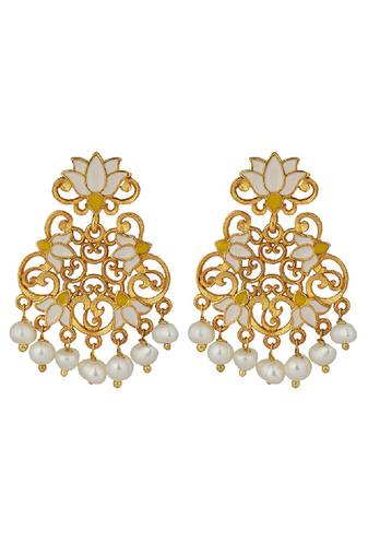 Mystic Lotus Stud Earrings In White Enamel